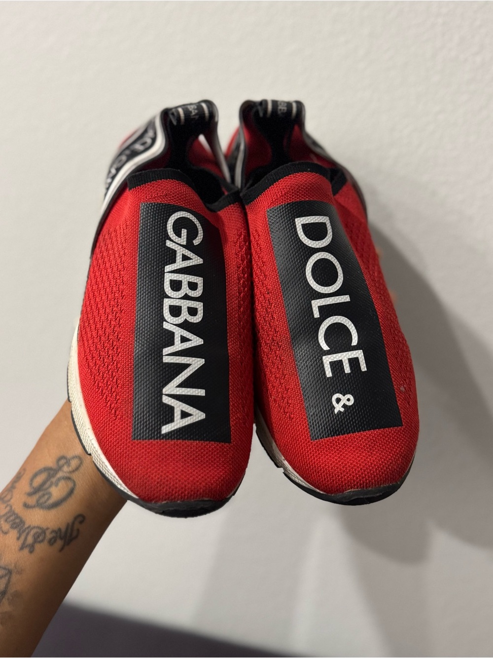 100% AUTH Dolce & Gabbana Kids Red & Black Slip-On Sneakers